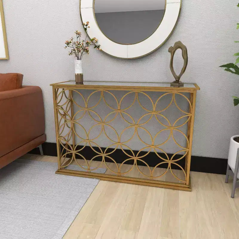 Olivia & May Tavolo Console Rettangolare Tradizionale Moderno in Metallo Oro: Ingresso Elegante, Entrata, Design Stretto