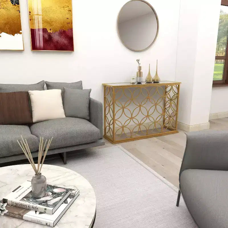 Olivia & May Tavolo Console Rettangolare Tradizionale Moderno in Metallo Oro: Ingresso Elegante, Entrata, Design Stretto