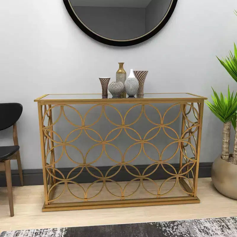 Olivia & May Tavolo Console Rettangolare Tradizionale Moderno in Metallo Oro: Ingresso Elegante, Entrata, Design Stretto