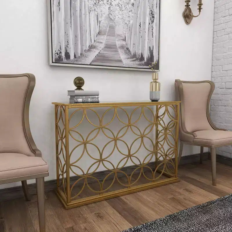 Olivia & May Tavolo Console Rettangolare Tradizionale Moderno in Metallo Oro: Ingresso Elegante, Entrata, Design Stretto