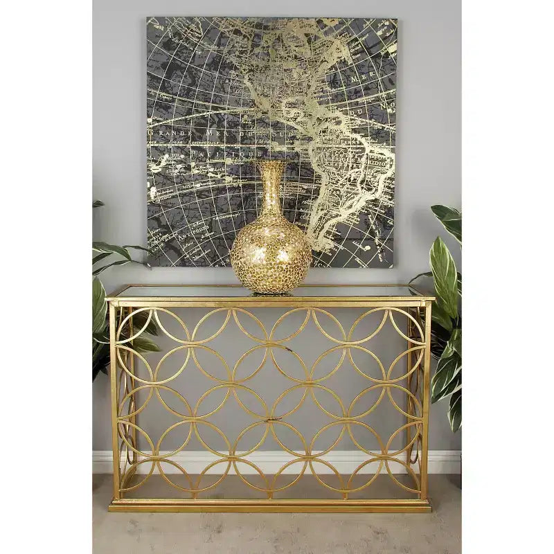 Olivia & May Tavolo Console Rettangolare Tradizionale Moderno in Metallo Oro: Ingresso Elegante, Entrata, Design Stretto