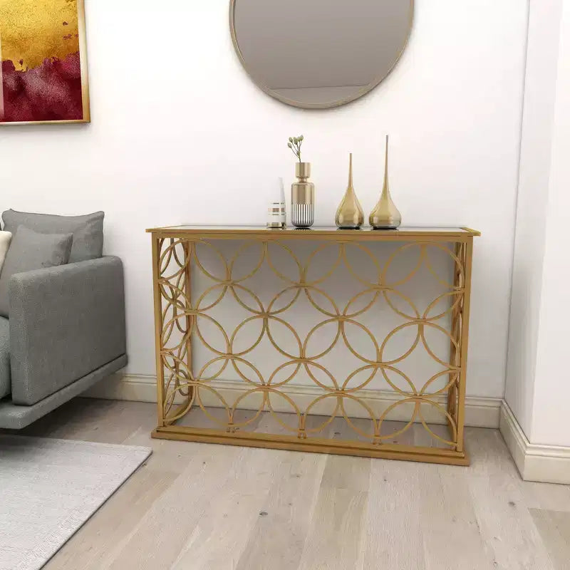 Olivia & May Tavolo Console Rettangolare Tradizionale Moderno in Metallo Oro: Ingresso Elegante, Entrata, Design Stretto