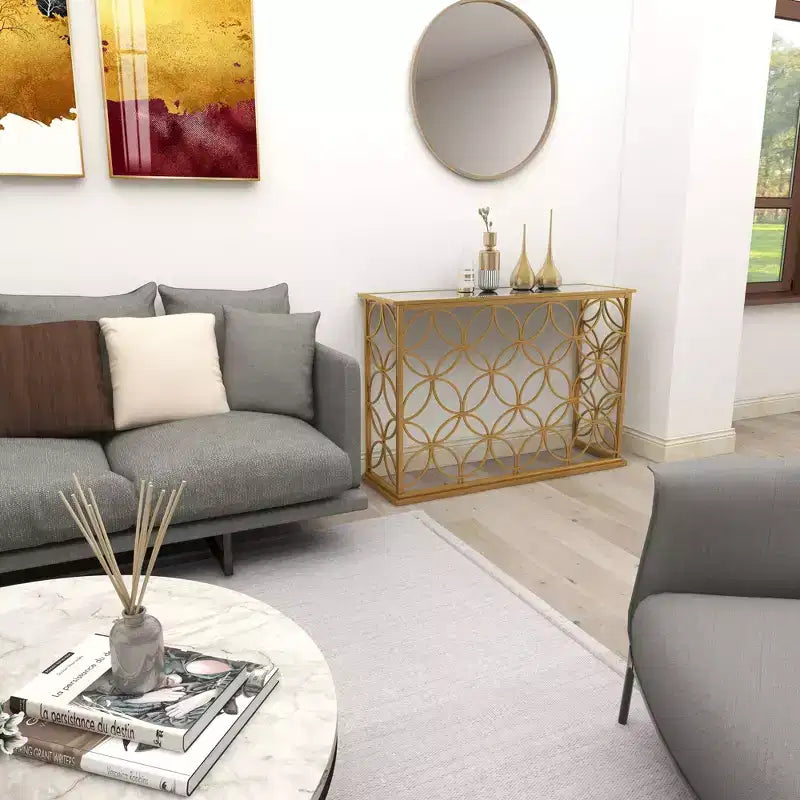 Olivia & May Tavolo Console Rettangolare Tradizionale Moderno in Metallo Oro: Ingresso Elegante, Entrata, Design Stretto