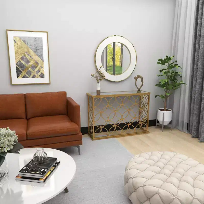 Olivia & May Tavolo Console Rettangolare Tradizionale Moderno in Metallo Oro: Ingresso Elegante, Entrata, Design Stretto