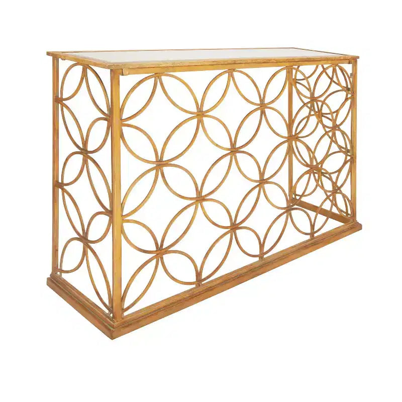 Olivia & May Tavolo Console Rettangolare Tradizionale Moderno in Metallo Oro: Ingresso Elegante, Entrata, Design Stretto