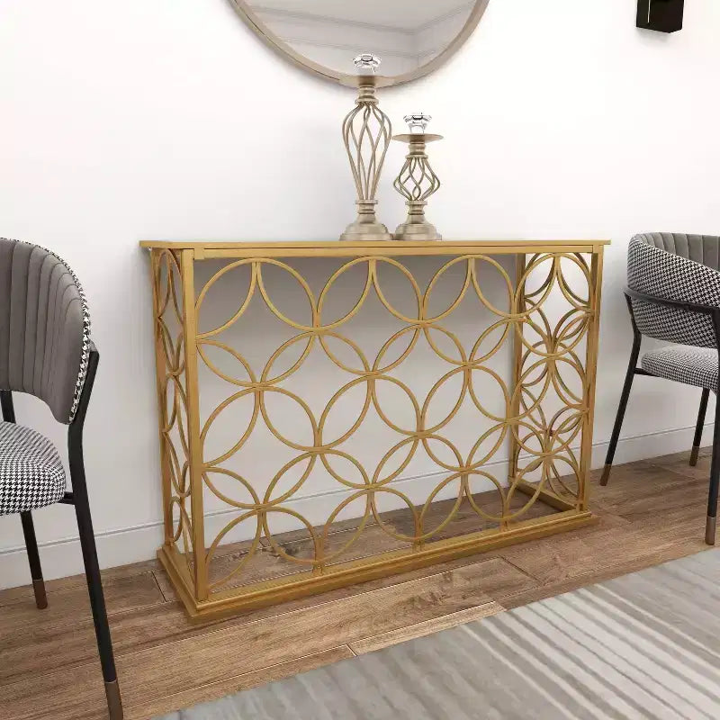 Olivia & May Tavolo Console Rettangolare Tradizionale Moderno in Metallo Oro: Ingresso Elegante, Entrata, Design Stretto