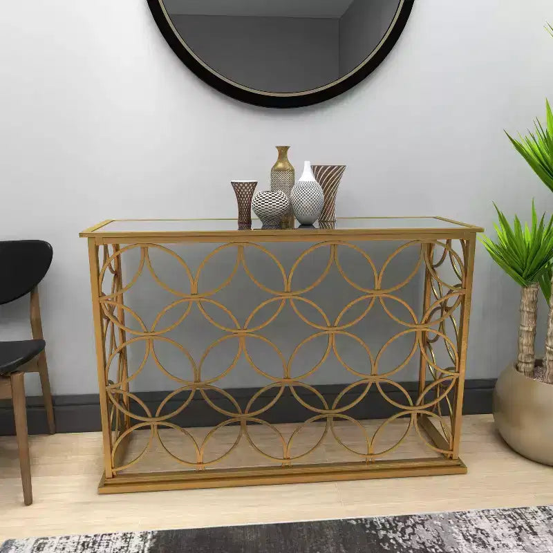 Olivia & May Tavolo Console Rettangolare Tradizionale Moderno in Metallo Oro: Ingresso Elegante, Entrata, Design Stretto