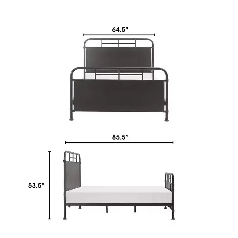 Telaio letto industriale in metallo con testiera curva – Nero opaco, base a doghe in legno inclusa