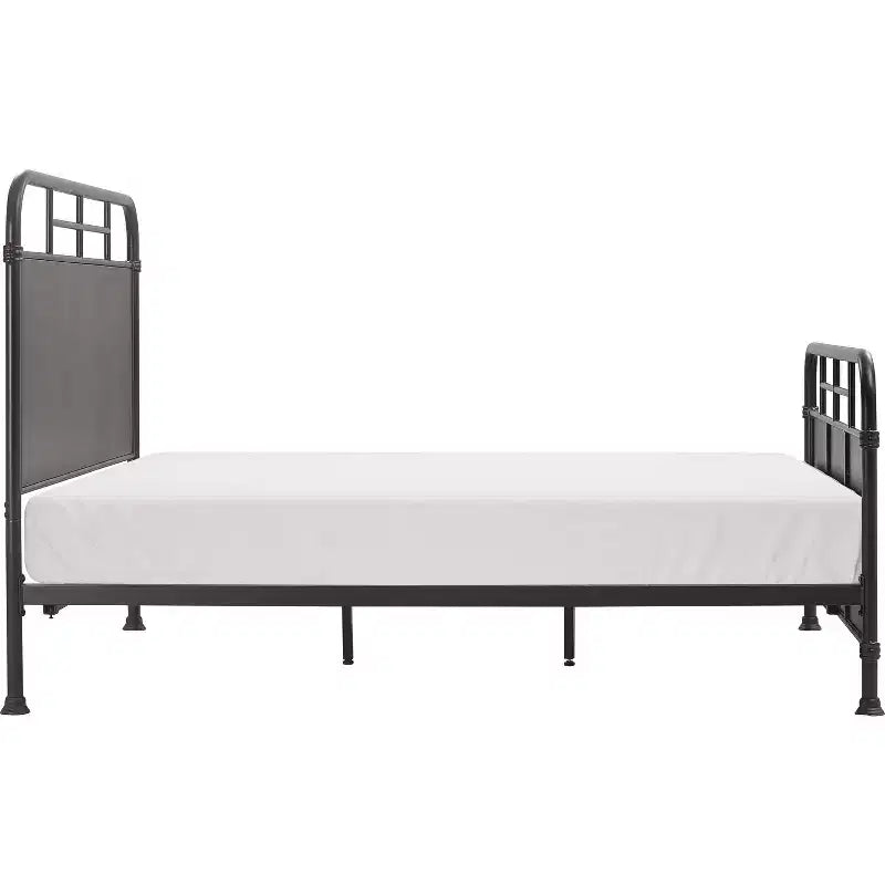 Telaio letto industriale in metallo con testiera curva – Nero opaco, base a doghe in legno inclusa