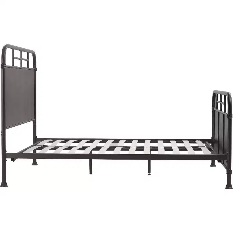 Telaio letto industriale in metallo con testiera curva – Nero opaco, base a doghe in legno inclusa