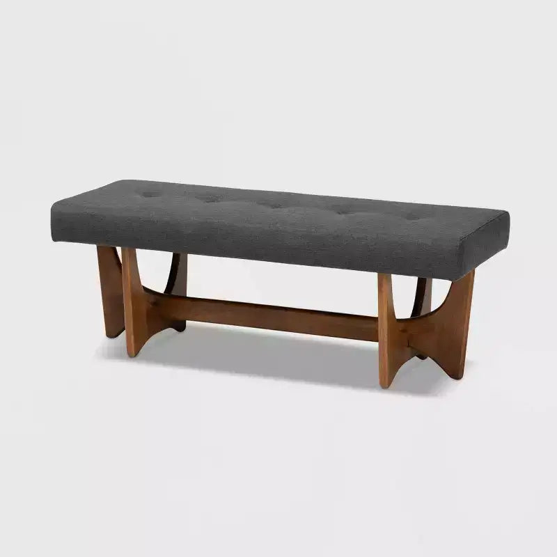 Panca imbottita trapuntata da 123,95 cm in poliestere grigio – Base in legno noce, capacità 136 kg