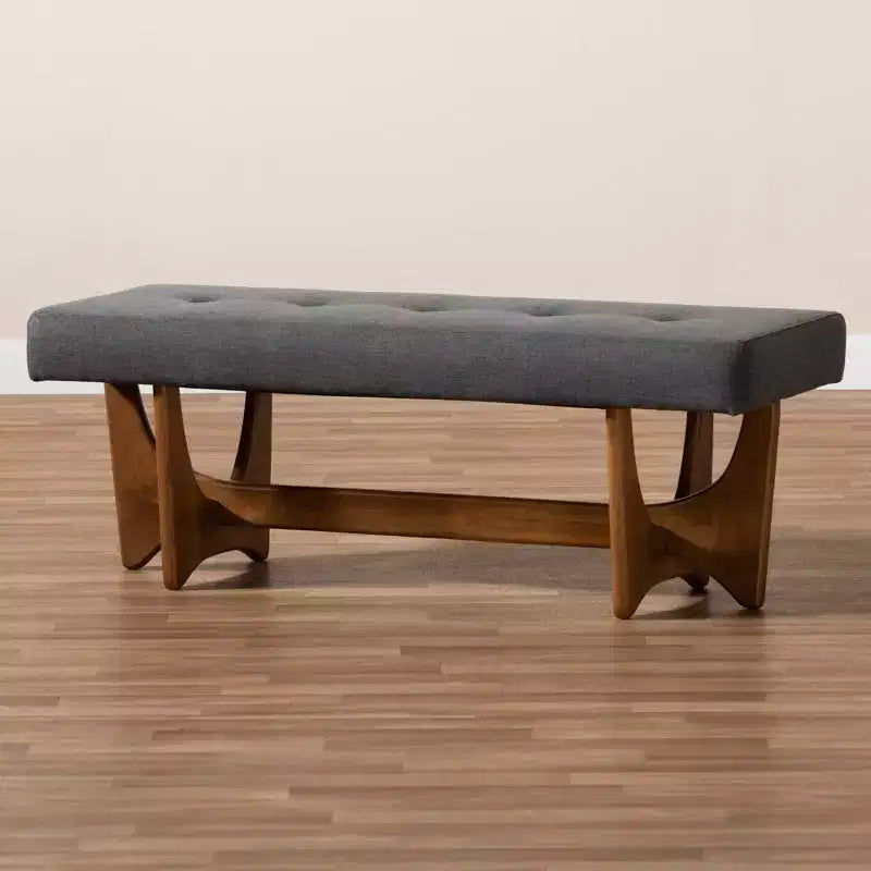 Panca imbottita trapuntata da 123,95 cm in poliestere grigio – Base in legno noce, capacità 136 kg