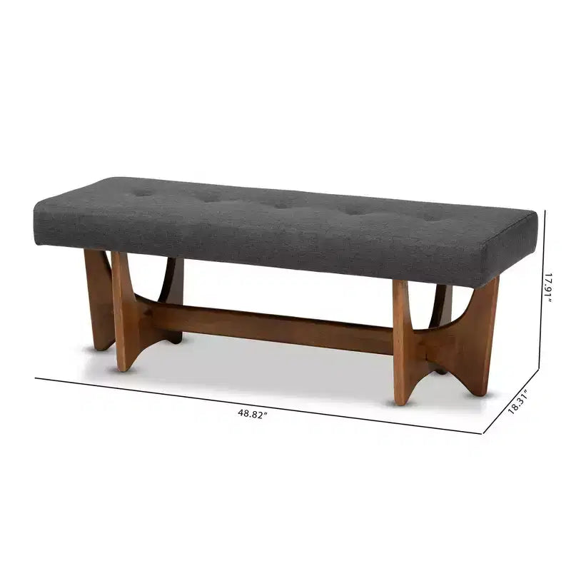 Panca imbottita trapuntata da 123,95 cm in poliestere grigio – Base in legno noce, capacità 136 kg