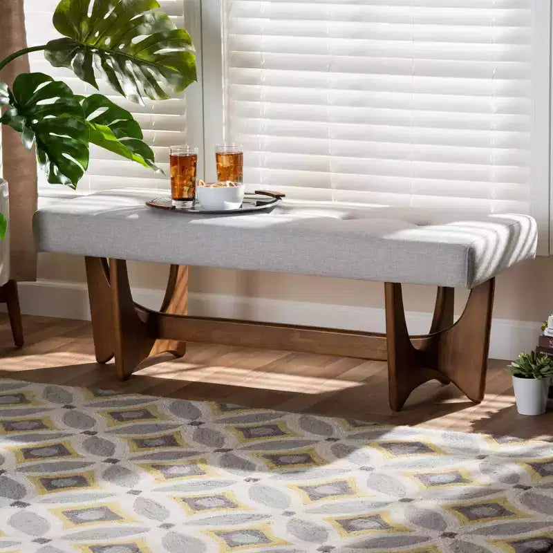 Panca imbottita trapuntata da 123,95 cm in poliestere grigio – Base in legno noce, capacità 136 kg