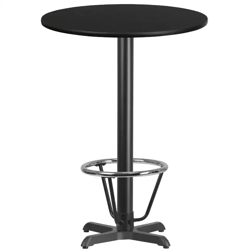 Piano del tavolo rotondo in laminato da 30" con base ad altezza bar da 22"x22" e poggiapiedi