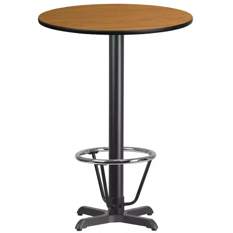 Piano del tavolo rotondo in laminato da 30" con base ad altezza bar da 22"x22" e poggiapiedi