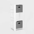 Torre Organizer per Libri e Giocattoli per Bambini – 3 Scomparti, 6 Scaffali per Libri, Bianca con 2 Contenitori in Tessuto