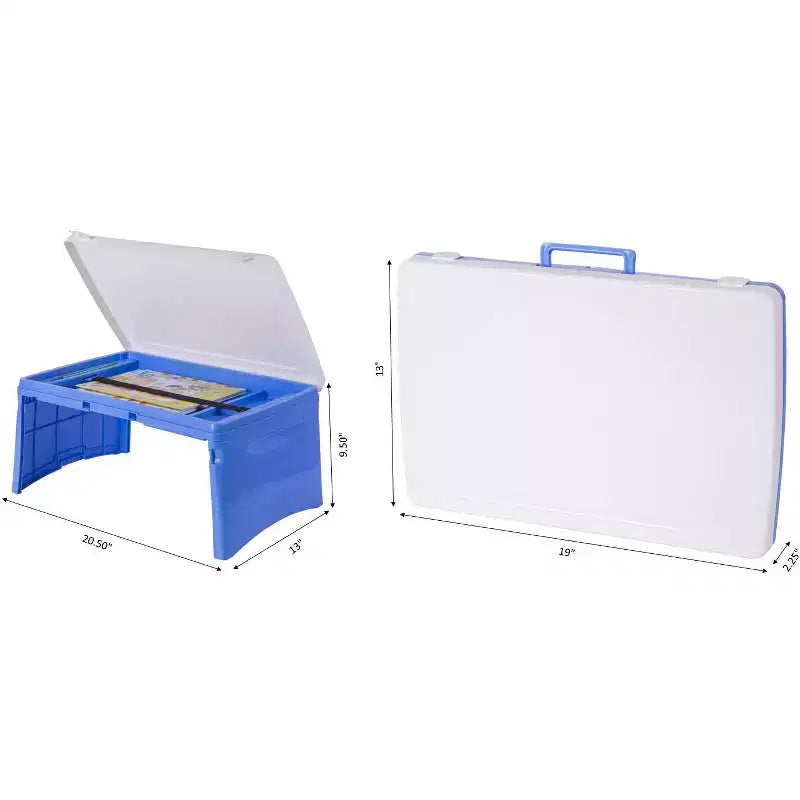 Vassoio da Grembo Pieghevole Portatile per Bambini in Plastica Blu e Bianco – Contenitore, Età 2+