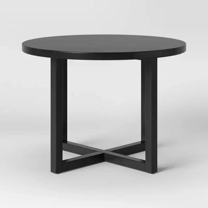 Tavolo da pranzo rotondo in legno massello da 42" nero – 4 posti, base incrociata