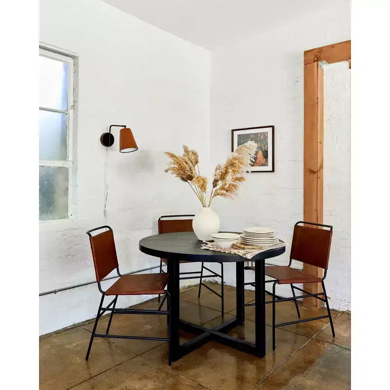 Tavolo da pranzo rotondo in legno massello da 42" nero – 4 posti, base incrociata