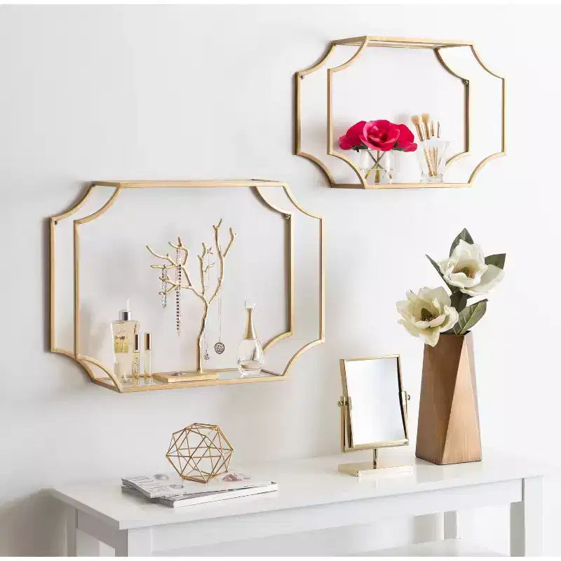 Set di 2 mensole da parete moderne Glam in metallo – Mensole decorative, finitura oro