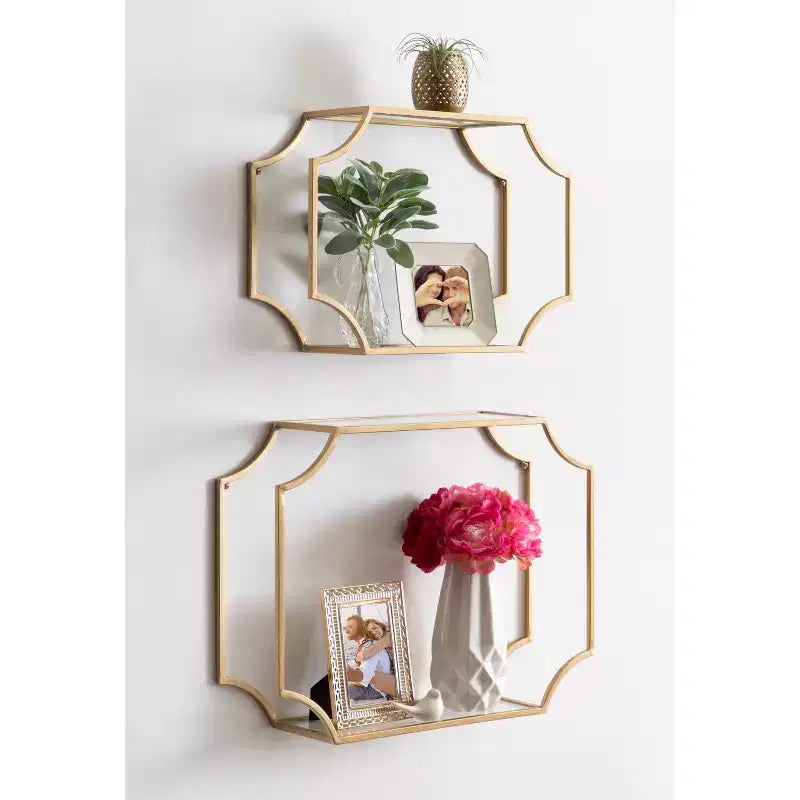Set di 2 mensole da parete moderne Glam in metallo – Mensole decorative, finitura oro