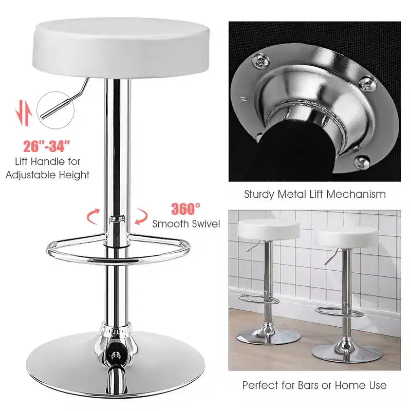 Costway Sgabello da Bar Girevole Regolabile in Pelle PU con Poggiapiedi Tondo Bianco\Nero\Rosso 1 pz