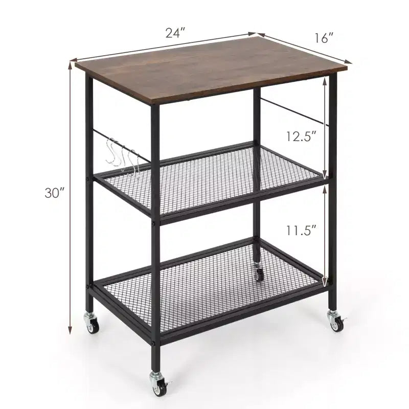 Carrello di servizio industriale da cucina a 3 livelli su ruote con contenitore – Nero