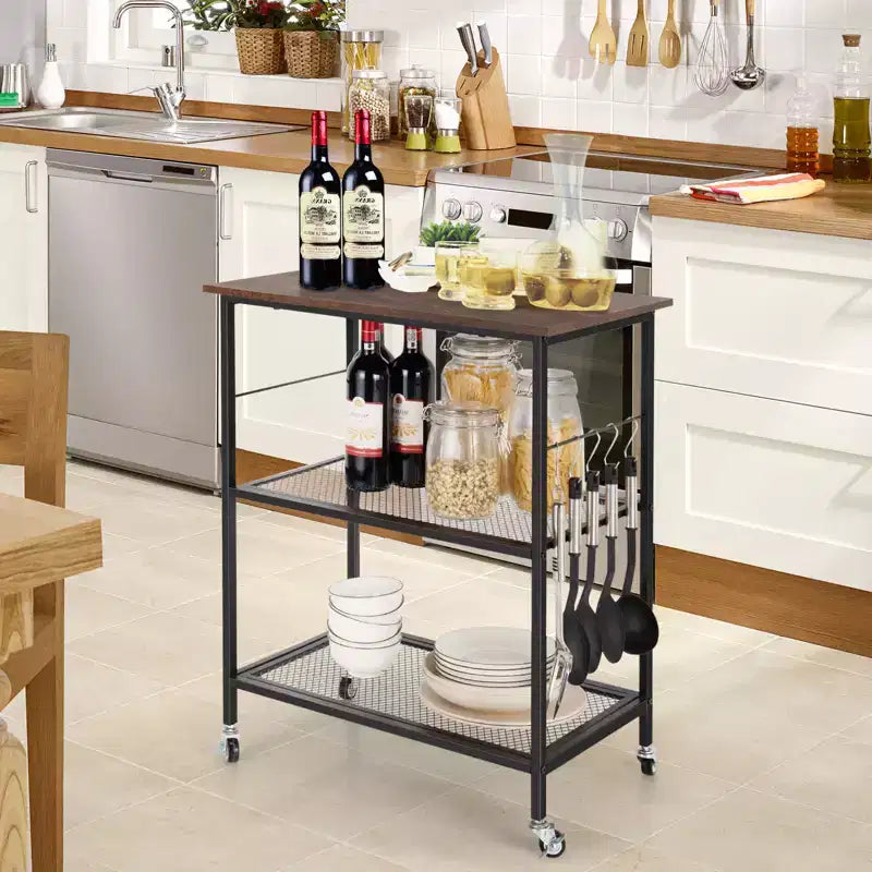 Carrello di servizio industriale da cucina a 3 livelli su ruote con contenitore – Nero