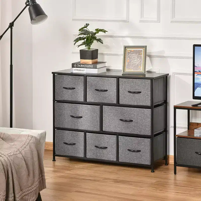 Cassettiera in tessuto HOMCOM a 8 cassetti – Mobile contenitore a 3 livelli con struttura in acciaio per camera da letto e corridoio