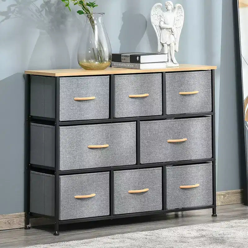 Cassettiera in tessuto HOMCOM a 8 cassetti – Mobile contenitore a 3 livelli con struttura in acciaio per camera da letto e corridoio