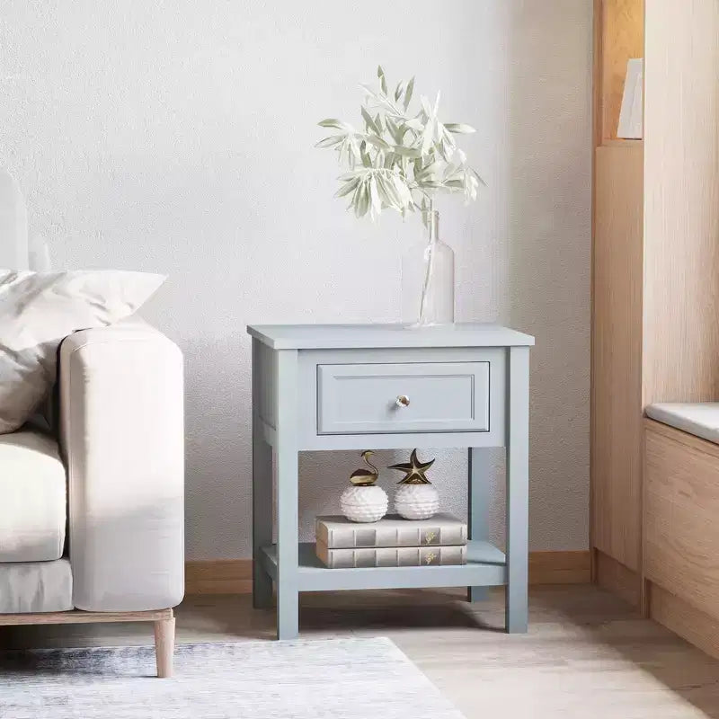 HOMCOM Tavolino d'Appoggio per Divano con Cassetto e Ripiano Inferiore, Grigio