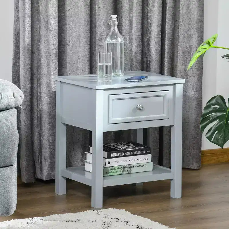 HOMCOM Tavolino d'Appoggio per Divano con Cassetto e Ripiano Inferiore, Grigio