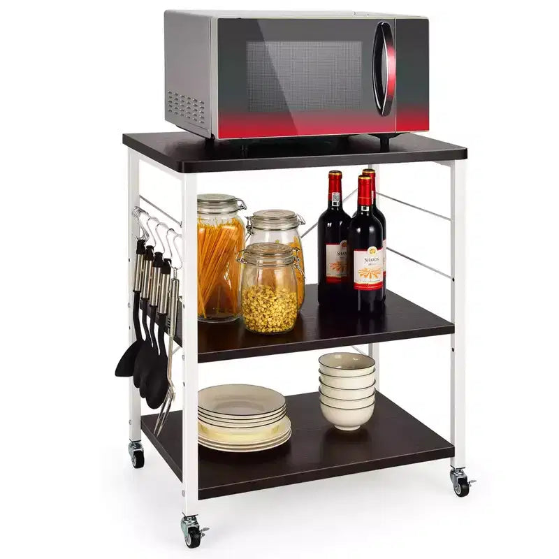 Scaffale da Cucina a 3 Livelli Costway, Carrello per Forno a Microonde con Gancio