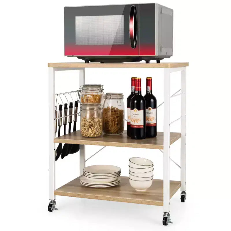 Scaffale da Cucina a 3 Livelli Costway, Carrello per Forno a Microonde con Gancio