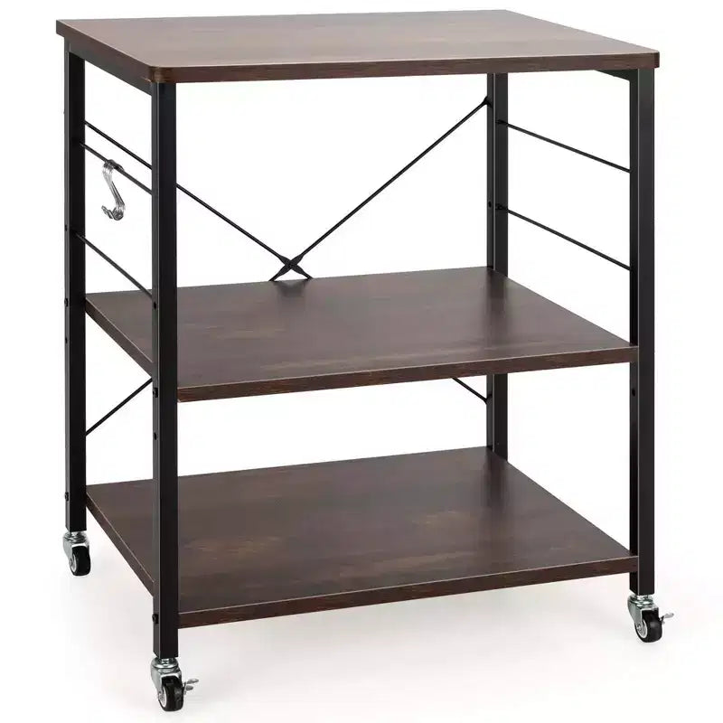 Scaffale da Cucina a 3 Livelli Costway, Carrello per Forno a Microonde con Gancio