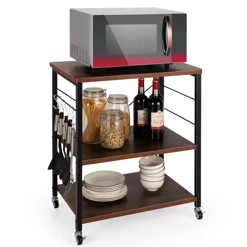 Scaffale da Cucina a 3 Livelli Costway, Carrello per Forno a Microonde con Gancio