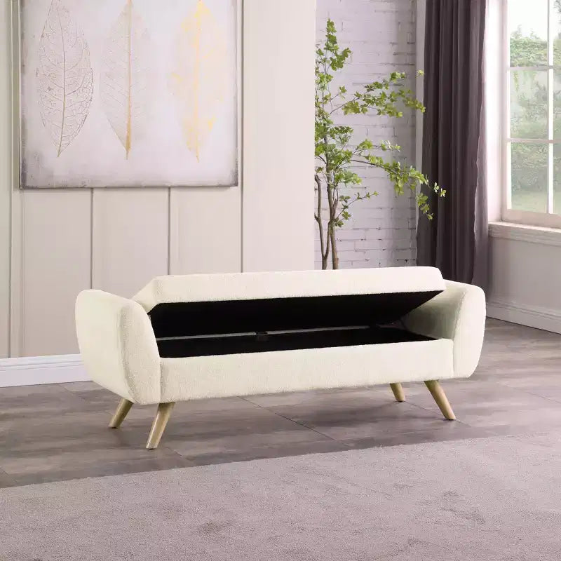 Panca Contenitore Moderna HomePop con Gambe in Legno