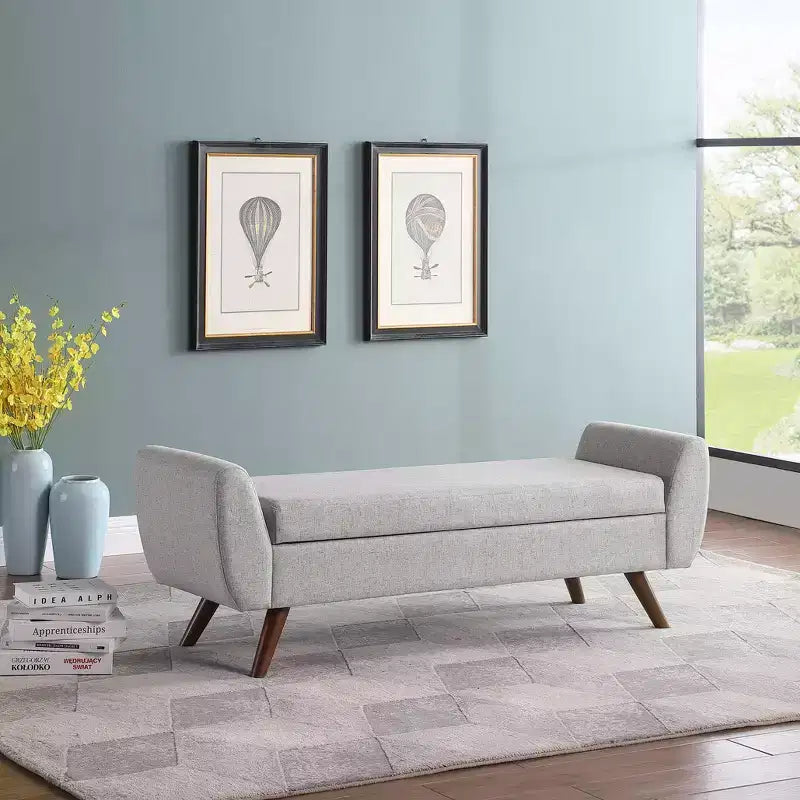 Panca Contenitore Moderna HomePop con Gambe in Legno