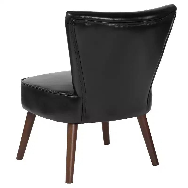 Sedia laterale d'accento retrò Mid-Back Merrick Lane Santino in similpelle nera con gambe svasate in legno