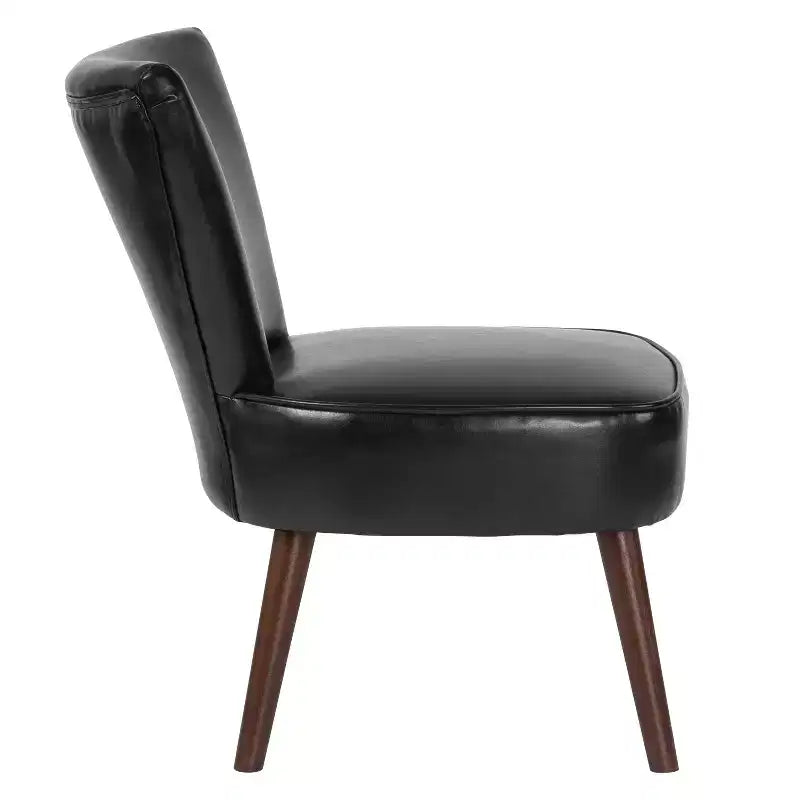 Sedia laterale d'accento retrò Mid-Back Merrick Lane Santino in similpelle nera con gambe svasate in legno