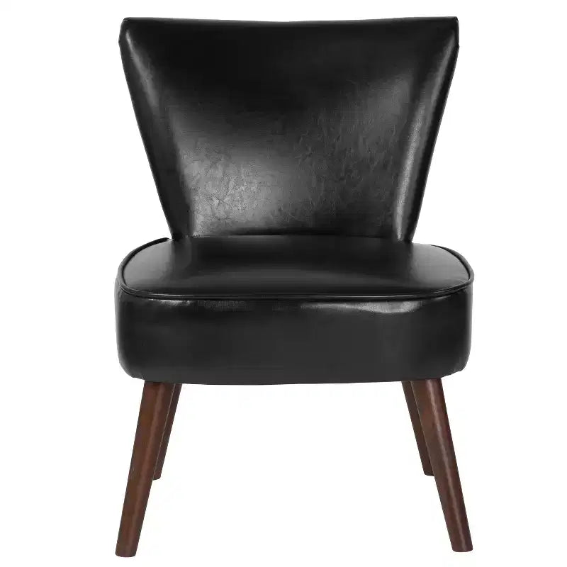 Sedia laterale d'accento retrò Mid-Back Merrick Lane Santino in similpelle nera con gambe svasate in legno